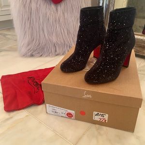 Christian Louboutin  sparkle velvet 37.5 black booties